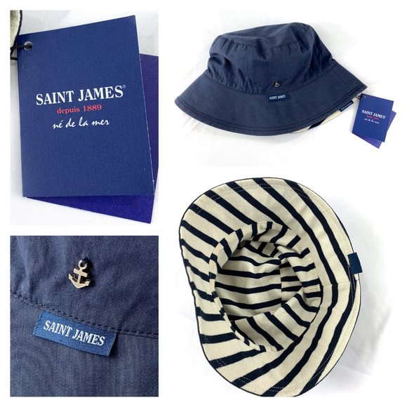 Saint James Accessories - NWT SAINT JAMES REVERSIBLE Nautical Striped Cotton Logo signature Hat Cap
